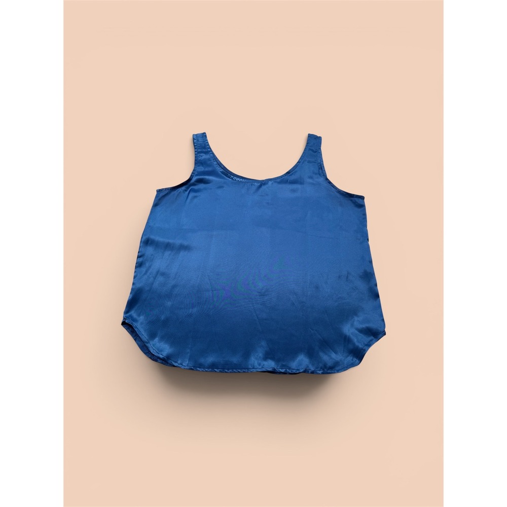 Jay Jacobs Vintage Royal Blue Satin Tank Top Scoop Neck Blouse Women L